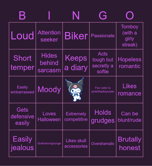 TAoHK&I Kinnies - Kuromi Bingo Card