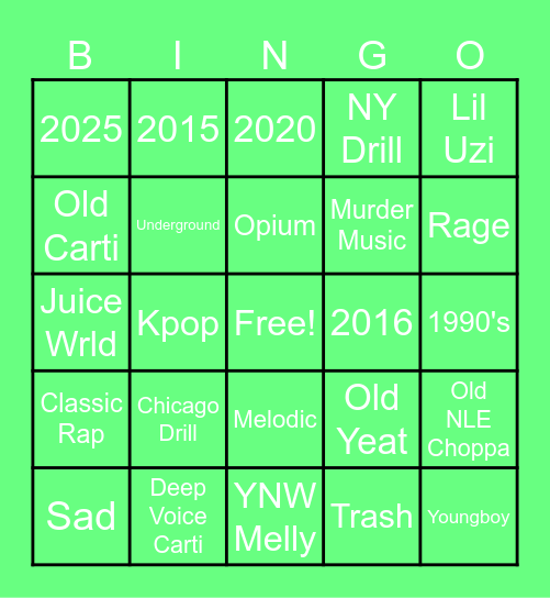 Spotify DJ Bingo Card