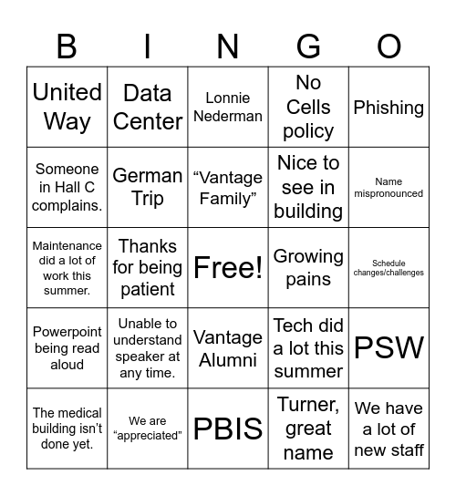 Teacher Workday Bingo Card