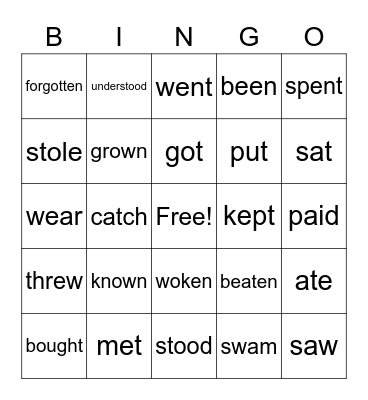 Irregular verbs Bingo Card