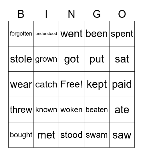 Irregular verbs Bingo Card