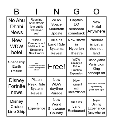 D23 Bingo Card