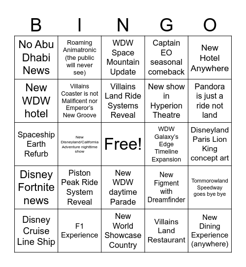 D23 Bingo Card