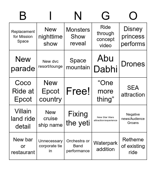 D23 Bingo Card