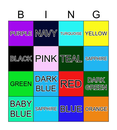 COLOURS NAME Bingo Card