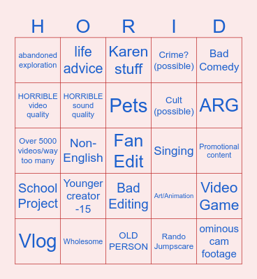 0 VIEW BINGO!!!! Bingo Card