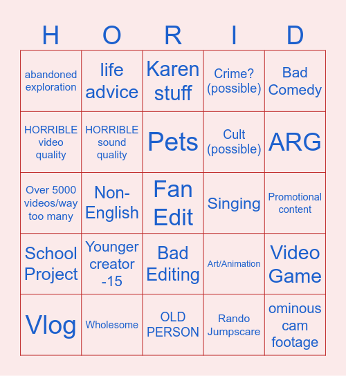 0 VIEW BINGO!!!! Bingo Card