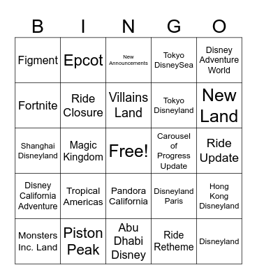 D23: Disney Experiences Showcase Bingo Card