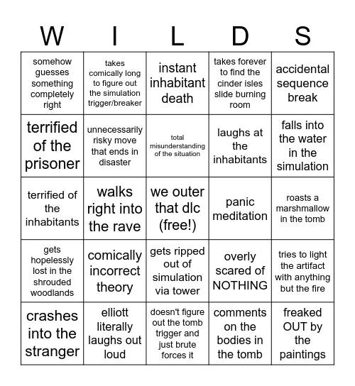 Outer That DLC - Cassie Bingo Card