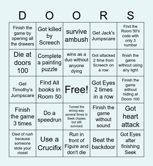 Roblox Doors By Fobaux Bingo Card