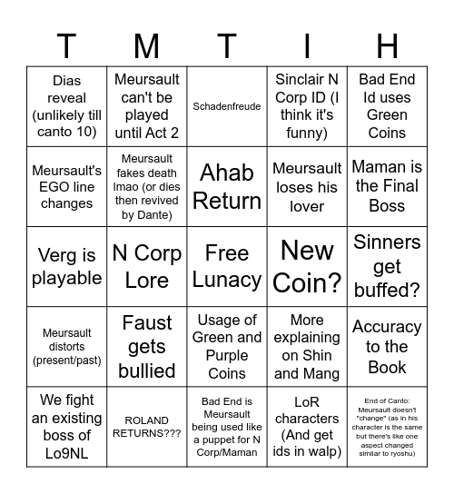 Canto 9 Bingo Card