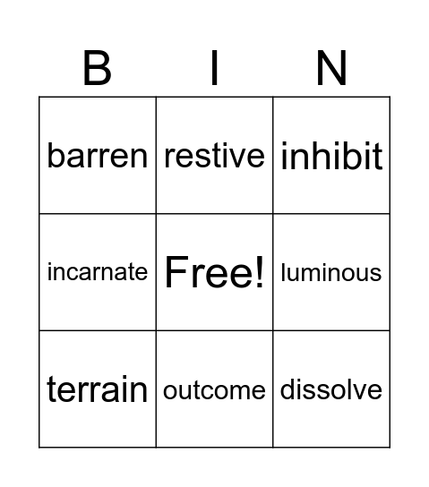 Vocabulary Aug 16 - 22 Bingo Card