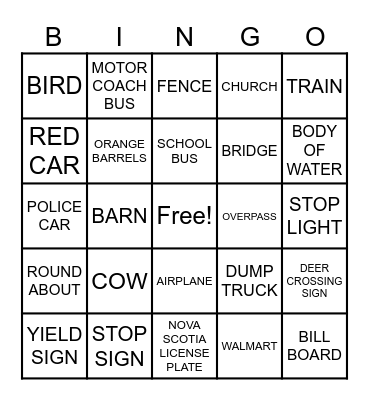 BUS BINGO Card