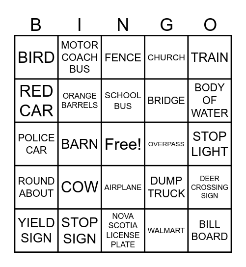 BUS BINGO Card