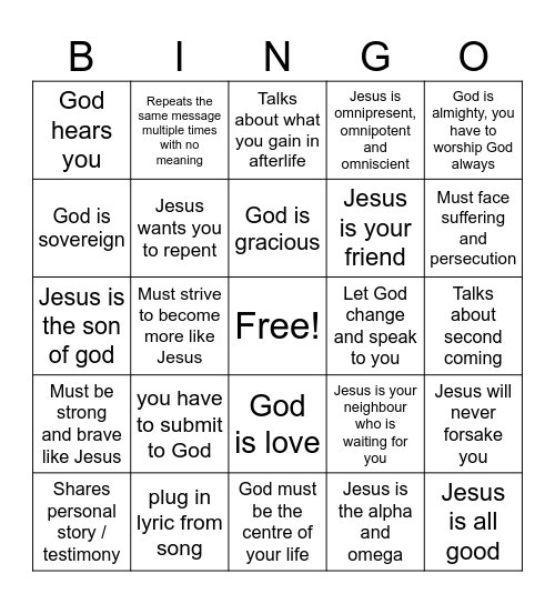 Repetitive Church Version Bingo Card