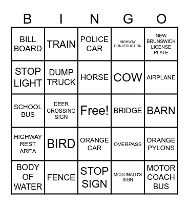 Bus Bingo Card