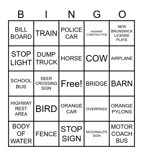 Bus Bingo Card