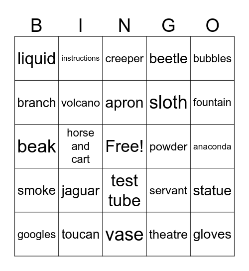 Vocabulary Bingo Card
