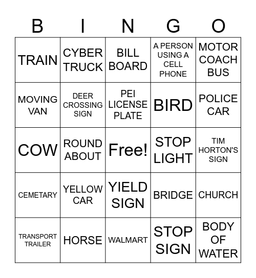 BUS BINGO Card