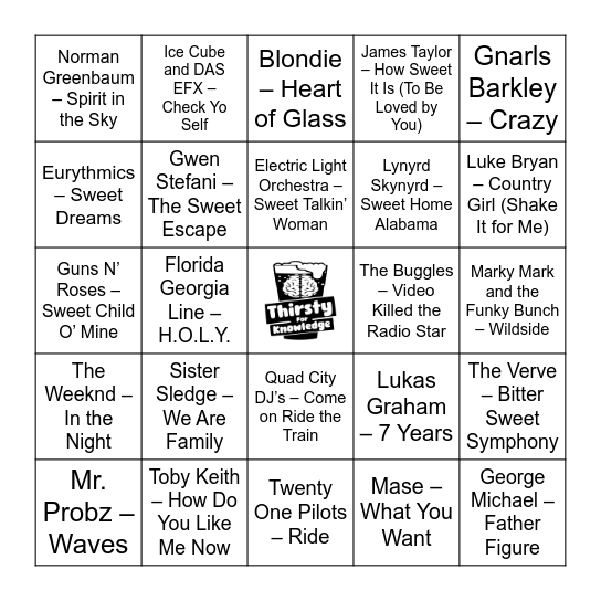 Thirsty for Knowledge Music Bingo Card