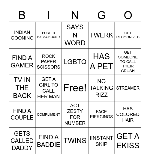 OMEGLE Bingo Card