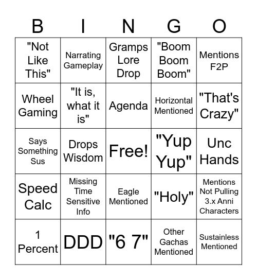Xer0slash Bingo Week 2 Bingo Card