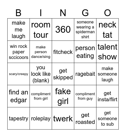Omegle SpeedRun Bingo Card