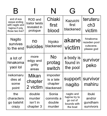 DR 2x2 predictions bingo Card