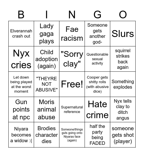 DnD Bingo Card