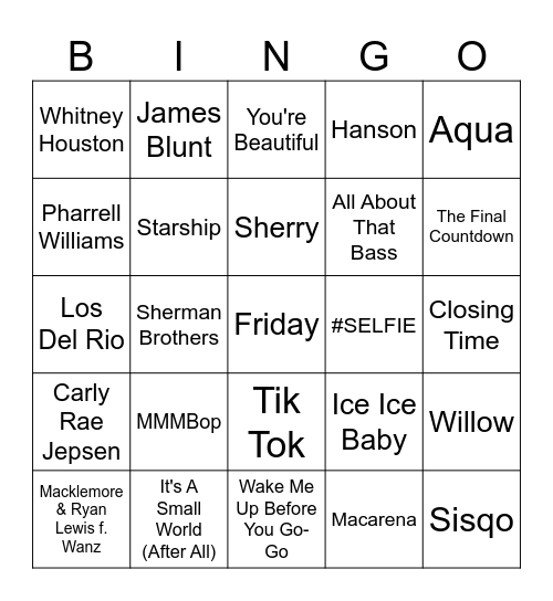 Most Annoying Songs Ever (Part 1) Bingo Card