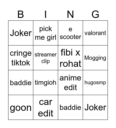 Untitled Bingo Card