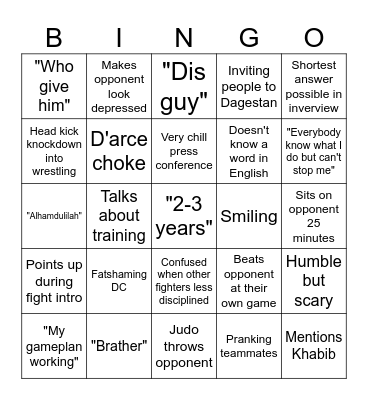 Islam Bingo Card