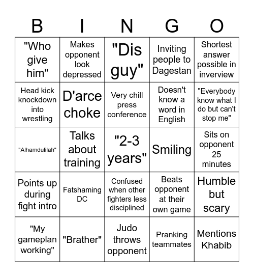 Islam Bingo Card