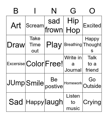 Emotions  and coping Bingo Card