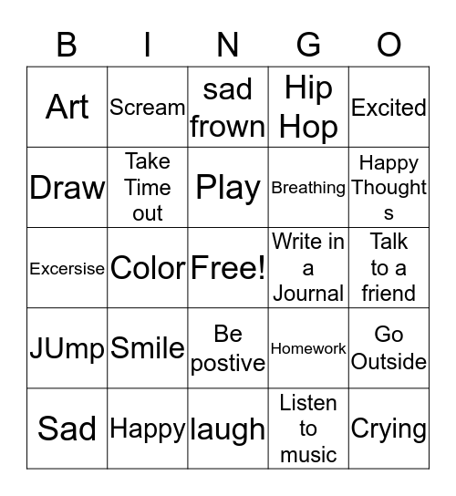 Emotions  and coping Bingo Card