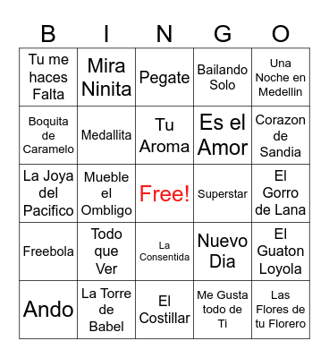 Chilean Hits Bingo Card