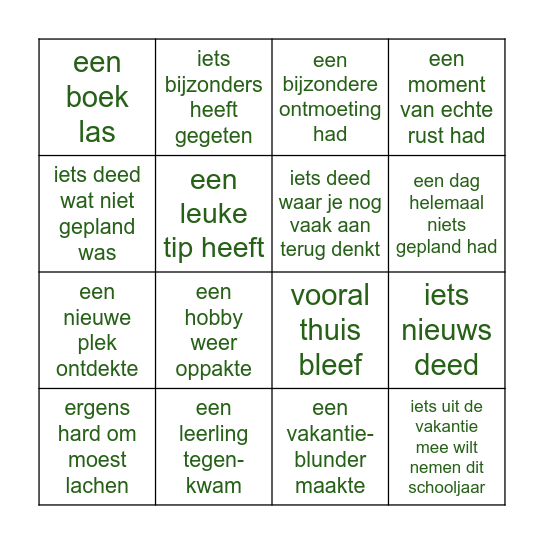 Zoek iemand die in de vakantie... Bingo Card