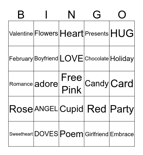 Valentines Bingo Card