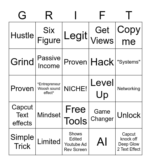 Youtube Course Seller Bingo Card