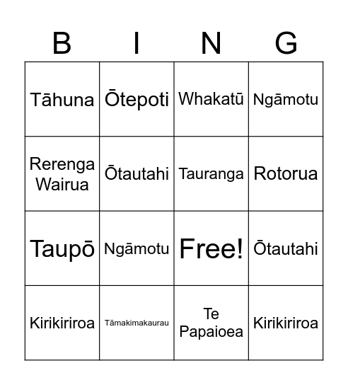 Wāhi Bingo Card