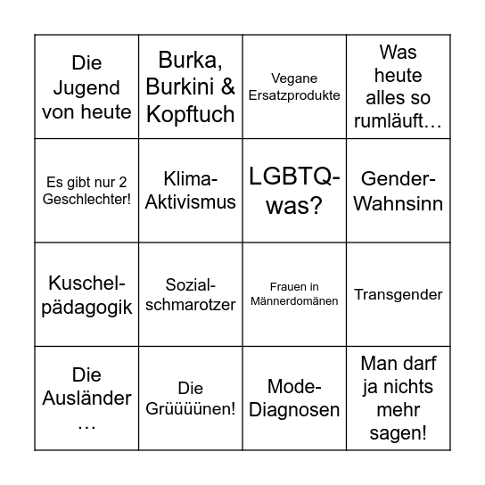 Stammtisch-Bingo (Randgruppen-Edition) Bingo Card