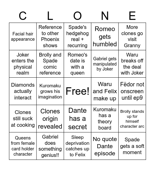 13 Cards S2 Bingo Card