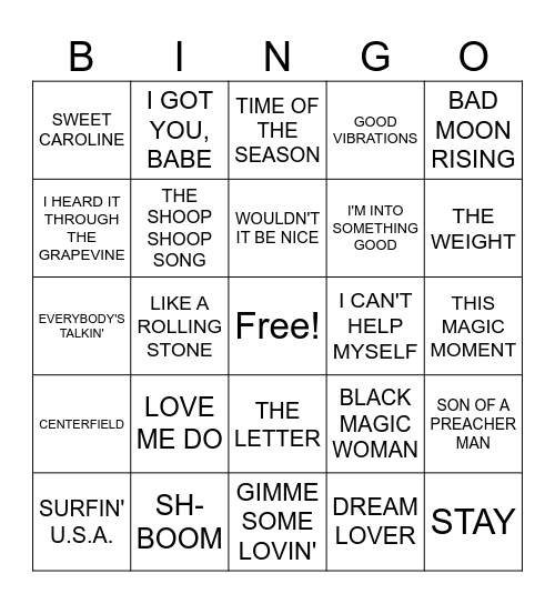 OLDIES BUT GOODIES COVERALL Bingo Card
