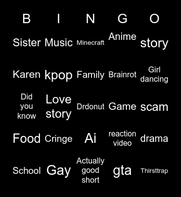 Yt short Bingo Card