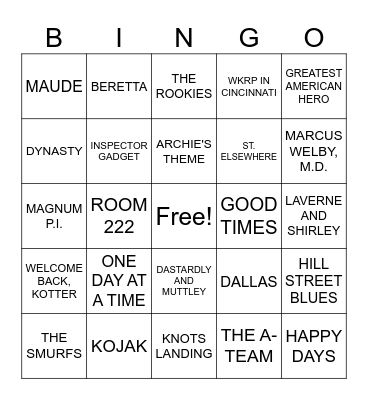 TV THEMES 70'S AND 80'S Bingo Card