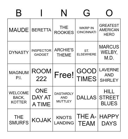 TV THEMES 70'S AND 80'S Bingo Card