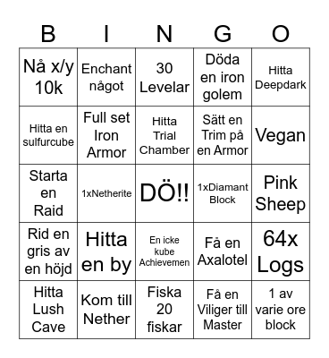Minecraft Bingo Card