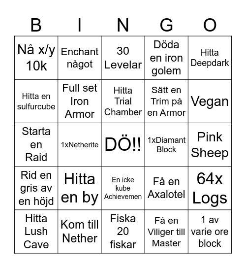 Minecraft Bingo Card