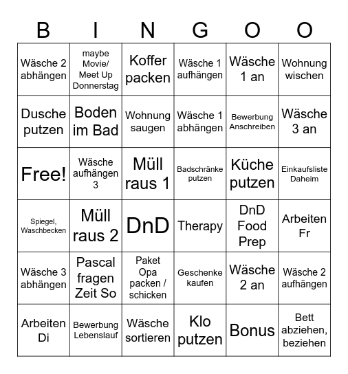 To-Do bis Donnerstag Bingo Card