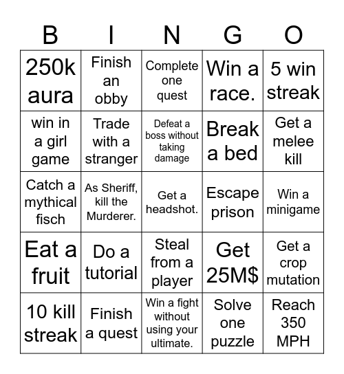 Roblox Bingo Card